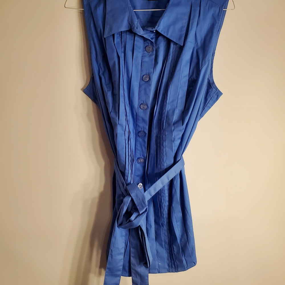 Allison Morgan Woman 1X Blue Sleeveless Button-Down Shirt